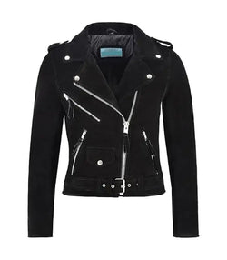 Black Fringe Suede Leather Biker Jacket View 1