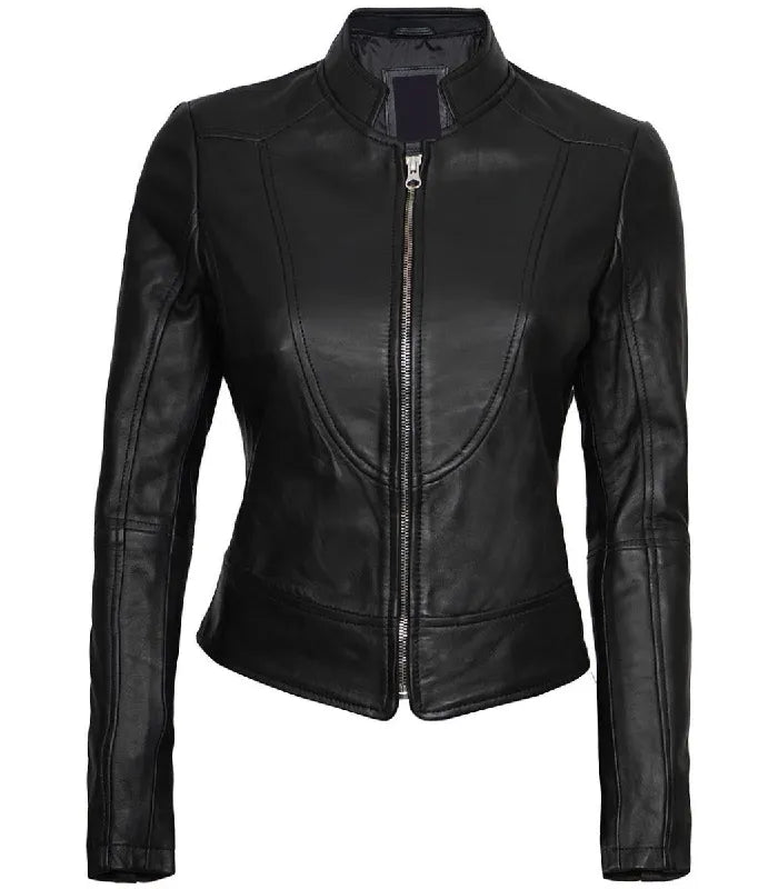 Womens Black Leather Cafe Racer Jacket