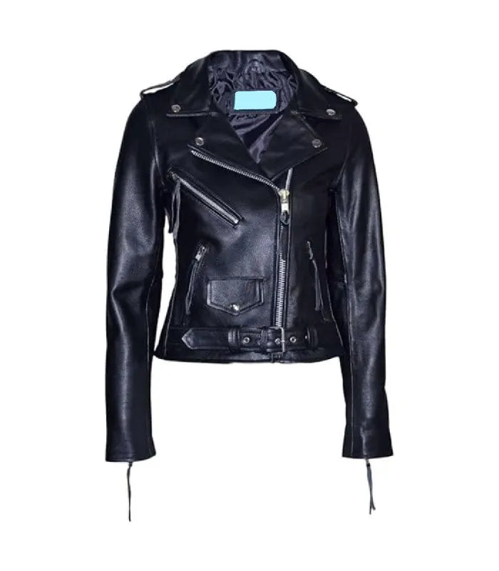 Womens Brando Black Leather Biker Jacket
