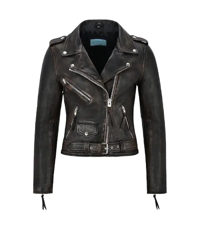 Bronze Black Leather Biker Jacket