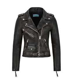 Bronze Black Leather Biker Jacket View 1