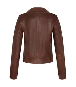 Womens Brown Classic Biker Leather Jacket View 2