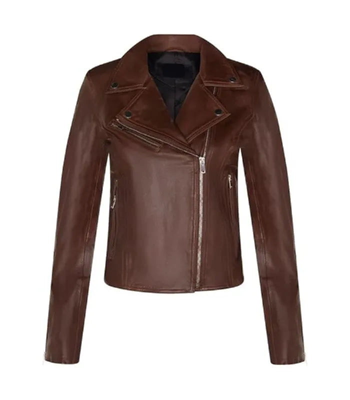 Womens Brown Classic Biker Leather Jacket