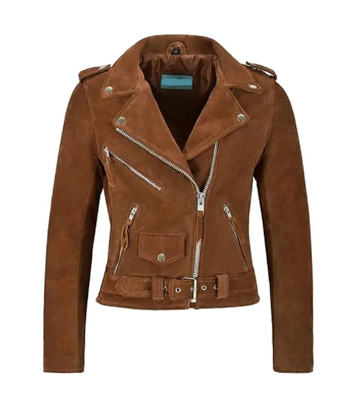 Brown Fringe Suede Leather Biker Jacket