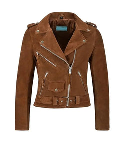 Brown Fringe Suede Leather Biker Jacket View 1