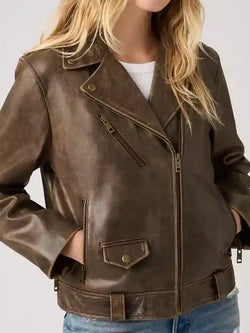 Brown Genuine Leather Moto Jacket View 3