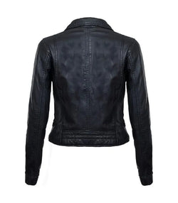 Womens Classic Black Biker Leather Jacket View 2