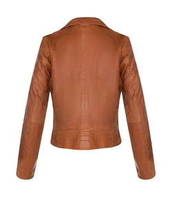 Womens Classic Tan Biker Leather Jacket View 2