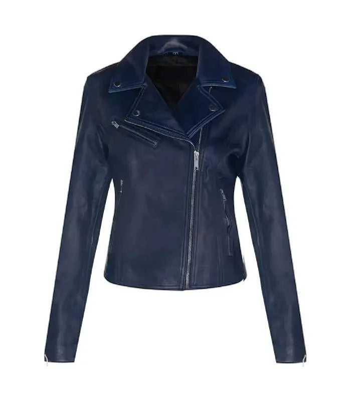 Womens Dark Blue Biker Leather Jacket