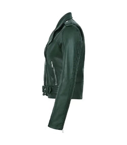 Emerald Green Leather Biker Jacket View 4