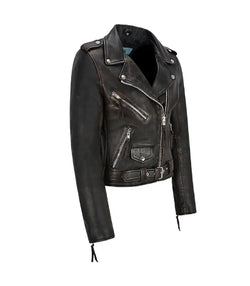 Bronze Black Leather Biker Jacket View 2