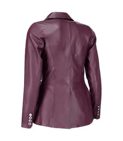 Burgundy Double-Breasted Leather Blazer View 2