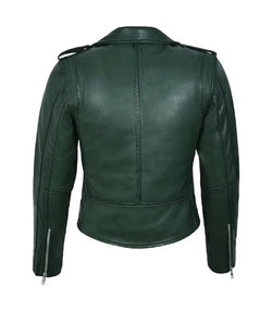 Emerald Green Leather Biker Jacket View 3