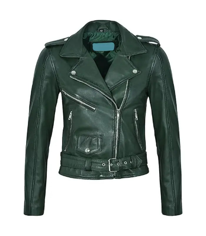 Emerald Green Leather Biker Jacket