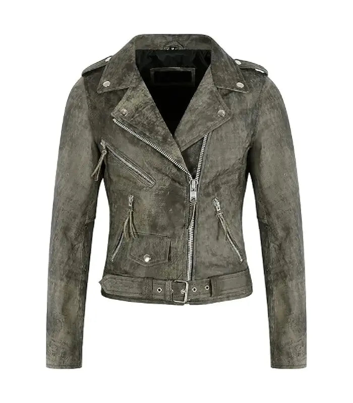 Grey Suede Leather Biker Jacket