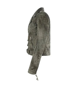 Grey Suede Leather Biker Jacket View 3