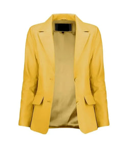 Womens Yellow Leather Blazer View 4
