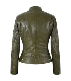 Womens Olive Classic Leather Moto Jacket View 2