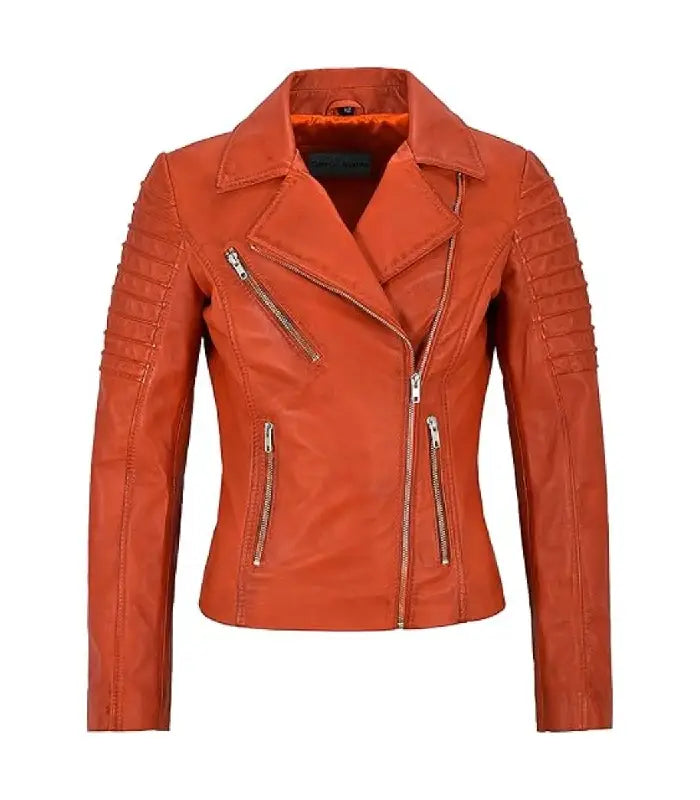 Orange Leather Biker Jacket