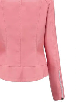Womens Studded Pink Leather Jacket View 4