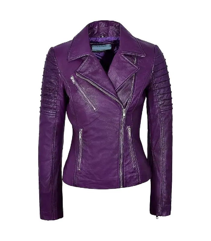 Womens Purple Leather Biker Jacket