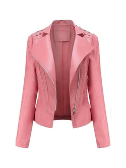 Womens Studded Pink Leather Jacket View 1