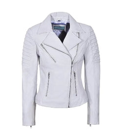 White Leather Biker Jacket View 1