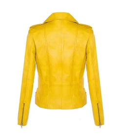 Womens Yellow Classic Moto Jacket View 3