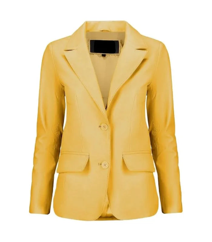 Womens Yellow Leather Blazer