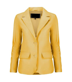 Womens Yellow Leather Blazer View 1
