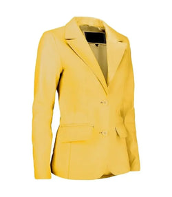 Womens Yellow Leather Blazer View 3