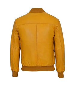 Yellow Leather Bomber Jacket View 2