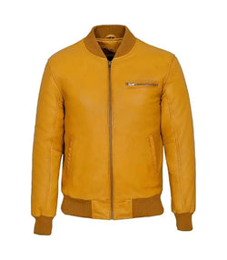 Yellow Leather Bomber Jacket View 1