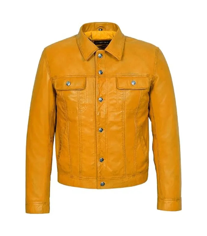 Yellow Leather Trucker Jacket