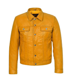 Yellow Leather Trucker Jacket View 1
