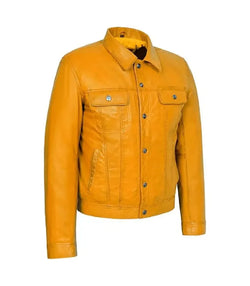 Yellow Leather Trucker Jacket View 4